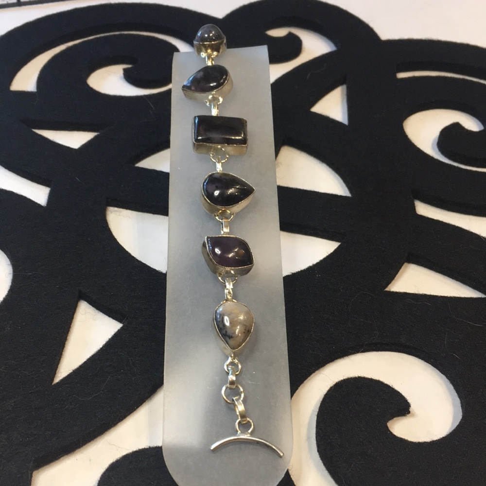 Beautiful 925 Silver Moss Agate adjustable bracelet. 6 unique stones sets.